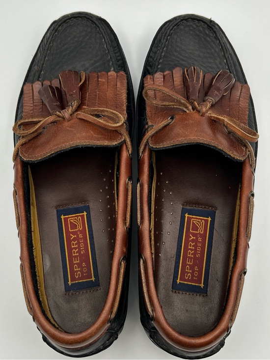 SPERRY Kiltie Tassel Boat Shoe Size 10 Yuppie Dress Moc Toe Loafer Black Leather main image 4